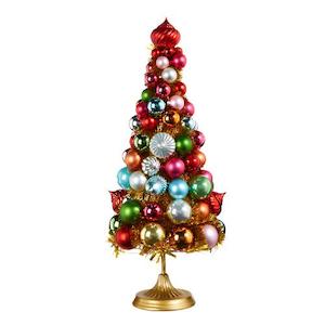 Multi Coloured Vintage Bauble Tree on Pedestal - Large