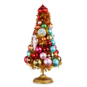 Multi Coloured Vintage Bauble Tree on Pedestal - Small