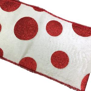 White with Red Glitter Polka Dot Ribbon