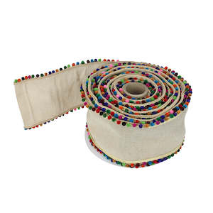 Multi Coloured Pom Pom Wired Ribbon