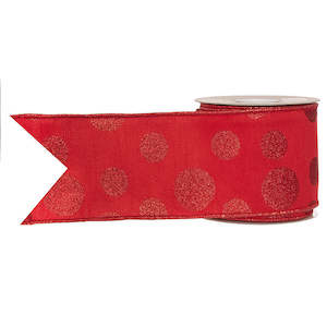 Glittered Red Polka Dot Wired Ribbon