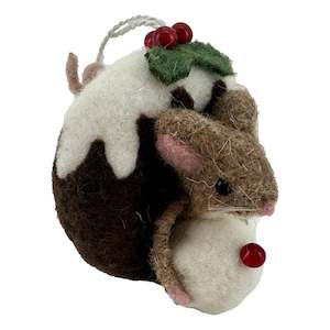 Felts: Mouse Sitting on and Eating a Cherry topper in a donut