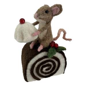 Mouse Sitting on a Layered Chocolate Roll