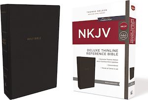 NKJV Bible Delux Thinline Ref Black Lth/soft