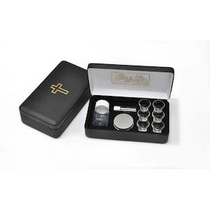 Portable Communion Set 6 Glass - Lined Box Cross On Top