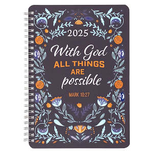 2025 12 Month Spiral Weekly Planner - With God All...Blue Floral