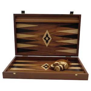 Handmade Walnut Backgammon Veneer Board w/ Disk Storage