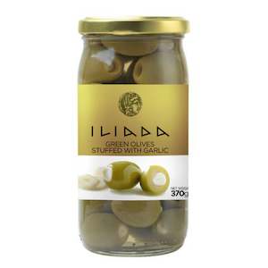 Green Olives stuffed w/ Garlic 'Iliada' 370g - Gold Line