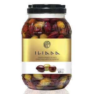 Mixed Whole Olives 'Iliada' CLEAR PET drum 3kg (1.8kg drained)