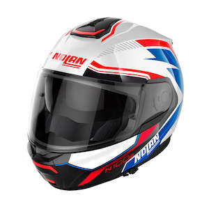 Sporting equipment: Nolan N100-6 N-Com Flip Face Helmet - white/blue/red