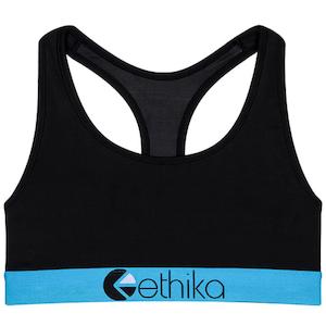 ETHIKA WOMENS SUBZERO BLUE BLACK SPORTS BRA