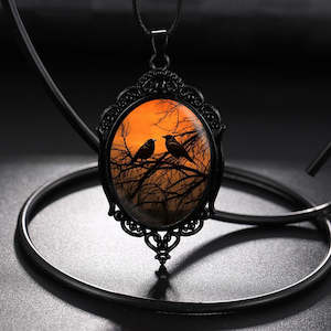 Sunset Ravens Cameo Necklace