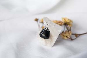 Jewellery: Silver Capped Black Obsidian Tumble Necklace