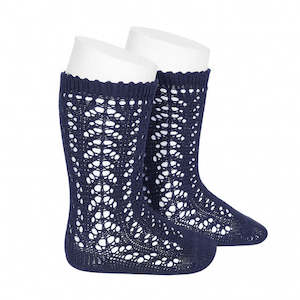 Navy Long Open Lace Socks