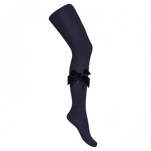 Navy Velvet Bow Tights