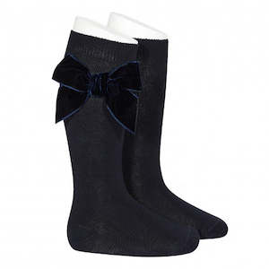 Navy Large Velvet Bow Socks