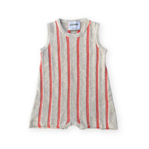 Grown - Knitted Terry Striped Romper - Dune/Rosso