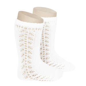 Side Openwork Knee High Socks White