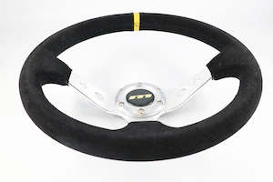 340mm Rally Style Steering Wheel - 3 Spoke Black Alcantara