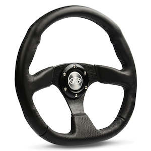 Steering Wheel Leather 14" Black Flat Bottom - SAAS