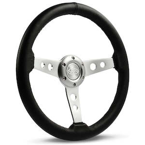 Steering Wheel Leather 14" Retro Satin Polished Spoke - SAAS