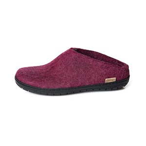 Glerups NZ Felted Wool Slip On With Black Rubber Sole - Cranberry