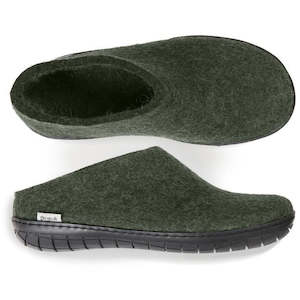 Glerups NZ Felted Wool Slip On With Black Rubber Sole - Forest