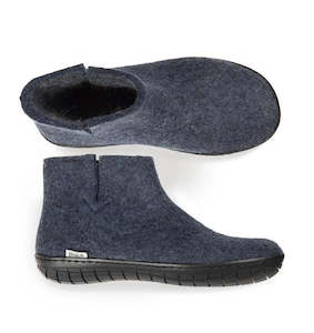 Glerups NZ Felted Wool Boot With Black Rubber Sole - Denim