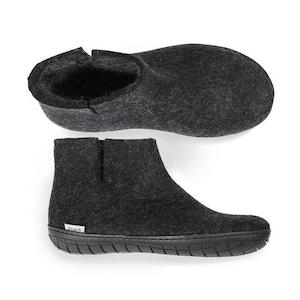 Glerups NZ Felted Wool Boot With Black Rubber Sole - Charcoal