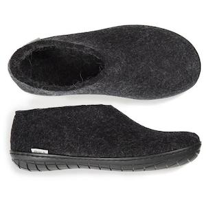 Glerups NZ Felted Wool Shoe With Black Rubber Sole - Charcoal