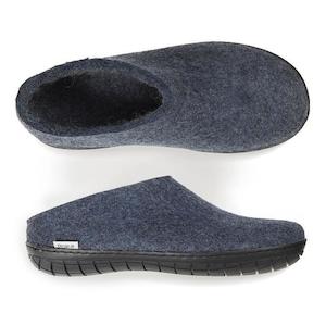 Glerups NZ Felted Wool Slip On With Black Rubber Sole - Denim