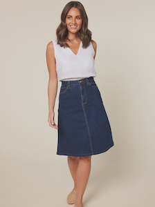 Potato crisp wholesaling: A-Line Short Denim Skirt in Mid Wash