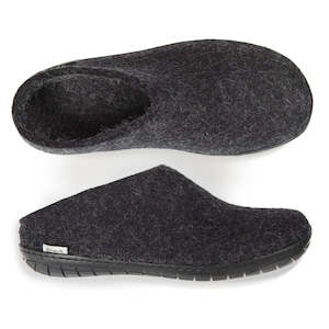 Glerups NZ Felted Wool Slip On With Black Rubber Sole - Charcoal