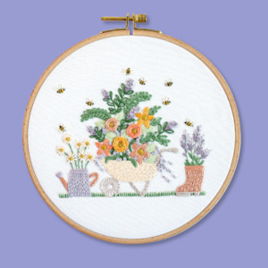 Craft material and supply: The Gardening Bee Embroidery Kit