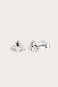 Stud Earrings: Fantail Studs Brown - Silver