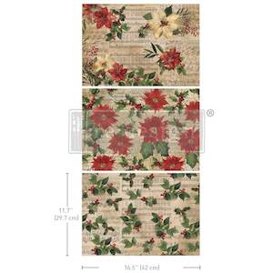 A3 REDESIGN DECOUPAGE FIBRE (3 SHEET PACK) - POINSETTIAS (LIMITED RELEASE)