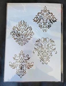 Furniture: A4 Quality Stencil - 4 X DAMASK