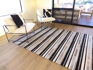 Stripe Patchwork Rectangle Rug - Black Grey White Stripe Large