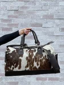 Cowhide Overnight Bag - Dark Brown + White Salt & Pepper