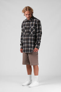 RPM Men’s Plaid L/S Shirt Blk/White