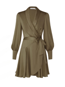 COMING SOON Silk Wrap Mini Dress ( Khaki)