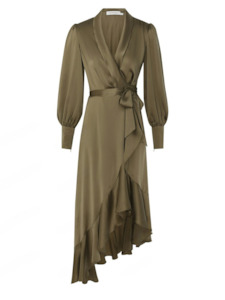 COMING SOON Silk Wrap Midi Dress (Khaki)