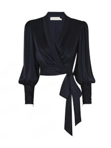 Silk Wrap Top (Navy)