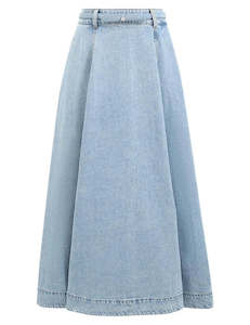 Crush Denim Full Midi Skirt