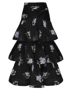 Pleated Tiered Skirt (Black Iris Floral)