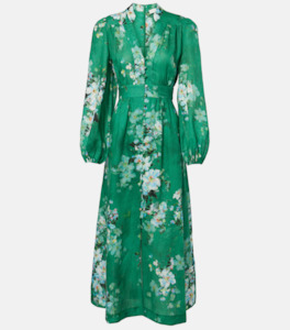 Zimmermann: Everley Plunge Midi Dress (Green Watercolour)