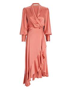 SILK WRAP MIDI DRESS (Lipstick)