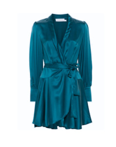 Who Is Elijah Outfit Inspo: Silk Wrap Mini Dress (Teal)