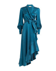 Silk Wrap Midi Dress (Teal)