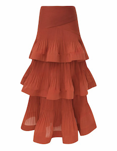 COMING SOON Tiered Pleated Skirt (Dark Red